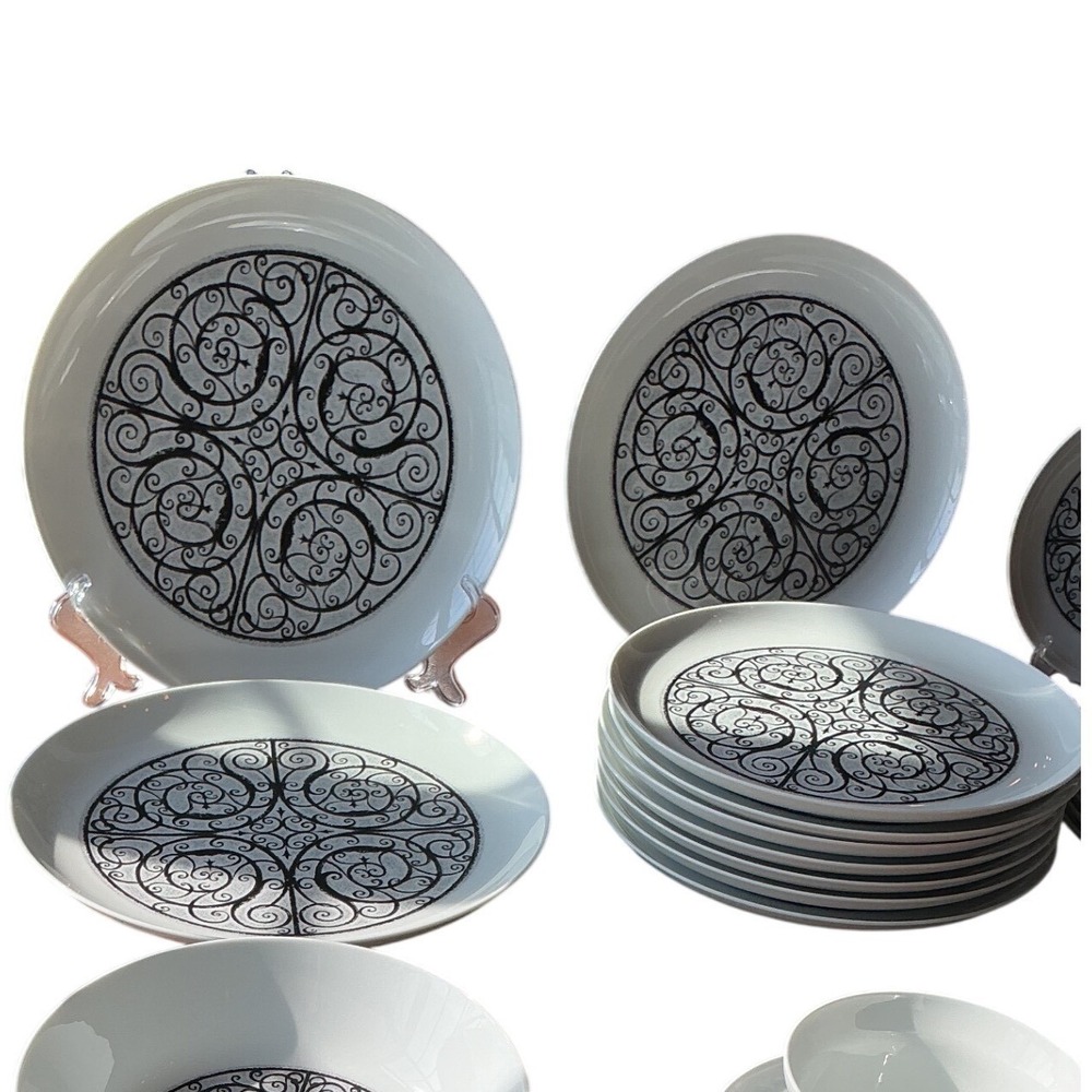Noritake Esperanza 6924 Vintage China Set of 46  Modern Black & White (Japan)‎ - Picture 10 of 11